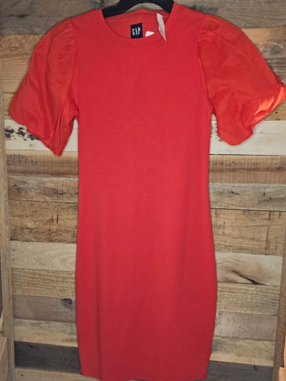 GAP Red-Orange Puff Sleeve Mini Dress